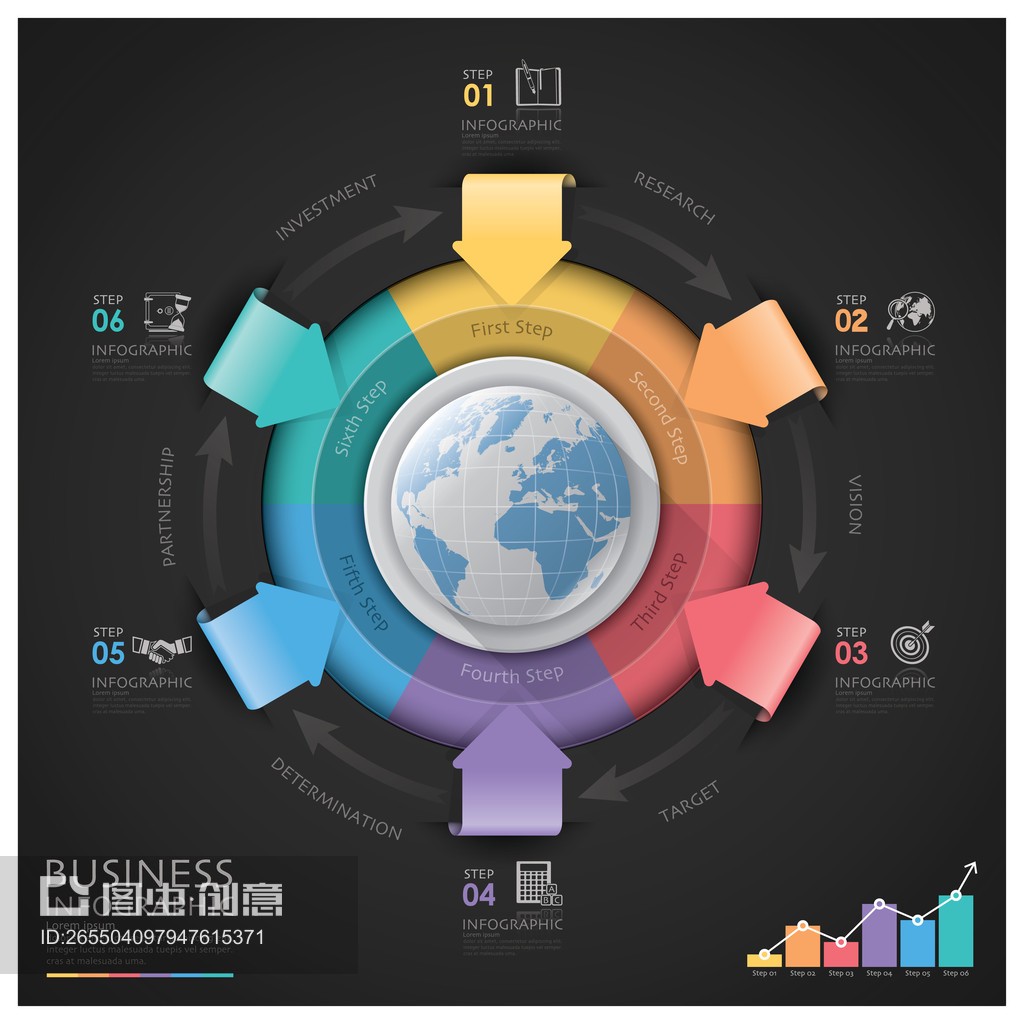 全球商业和金融信息图表与箭头圆环Global Business And Financial Infographic With Arrow Round Circl